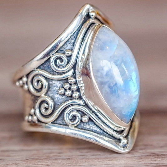 Vintage Silver Big Stone Ring - Bohemian Style Jewelry