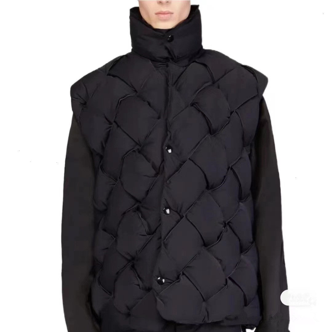 Woven Pattern Green Down Vest - Harajuku Style