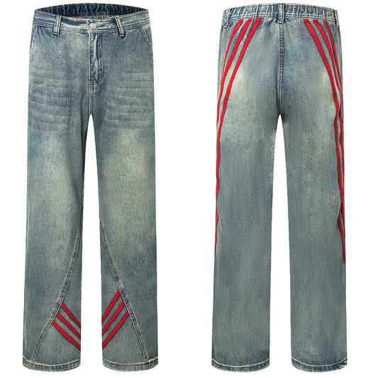 Playful Color Blocked Striped Design Jeans