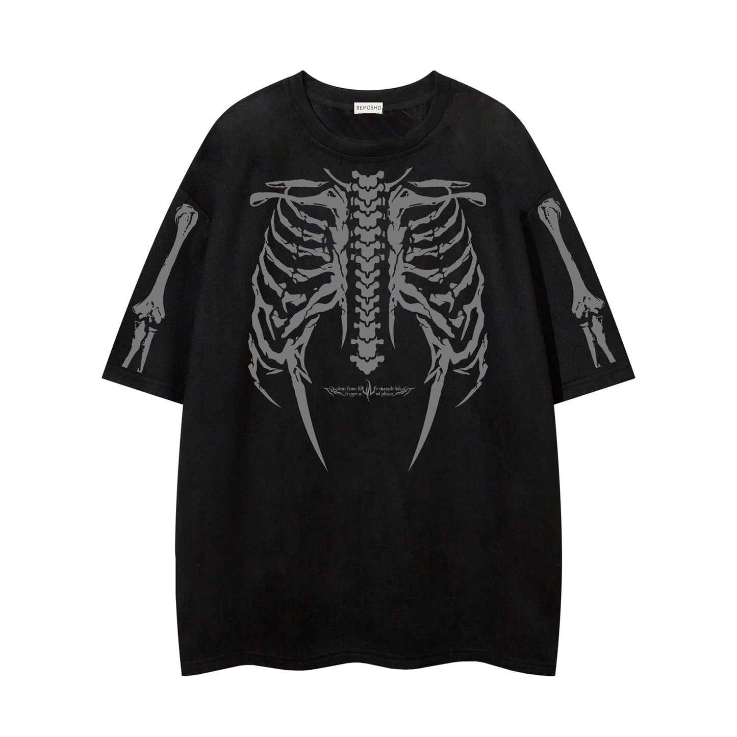Skeleton Print Short Sleeved T-Shirt - Harajuku Style