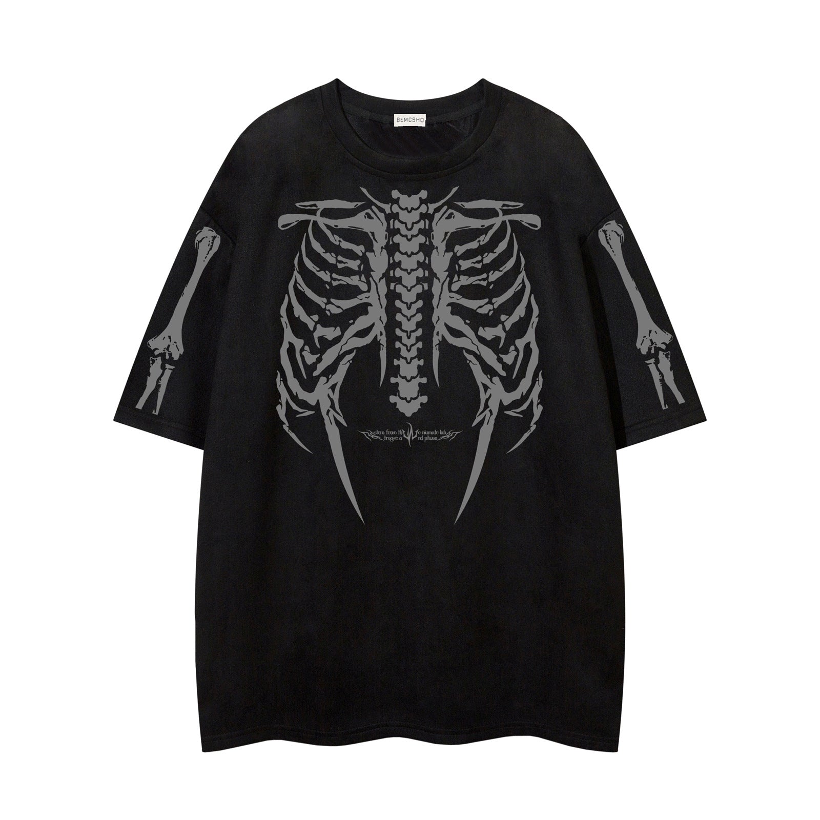 Skeleton Print Short Sleeved T-Shirt - Harajuku Style