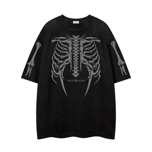 Skeleton Print Short Sleeved T-Shirt - Harajuku Style