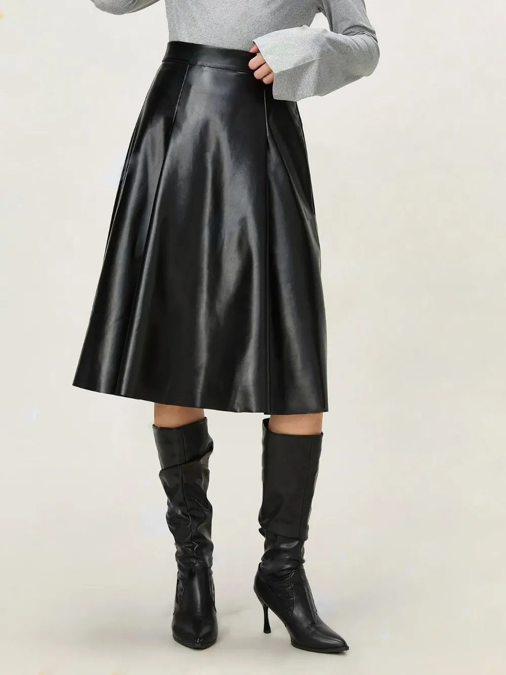 High Waist Midi Skirt with Zipper Closure