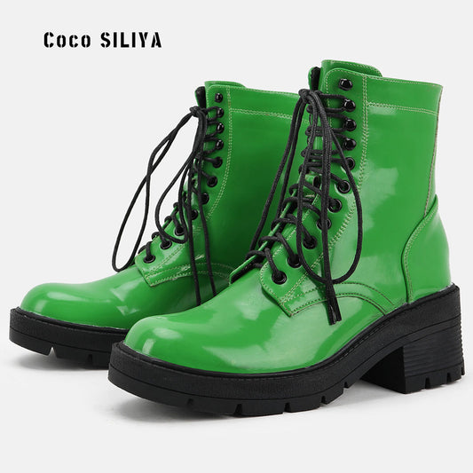 Harajuku Style Women's Patent Leather Martin Boots