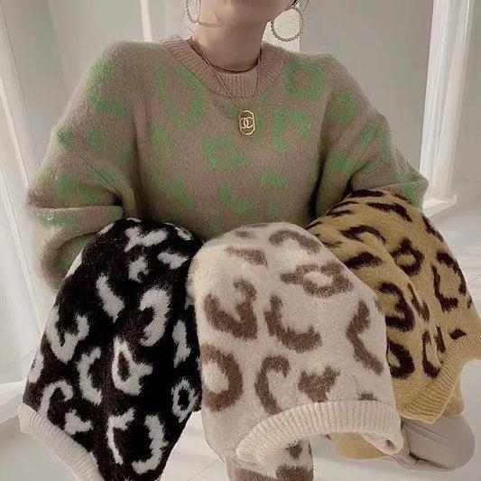 Women's Casual Leopard Pattern Pullover Sweater