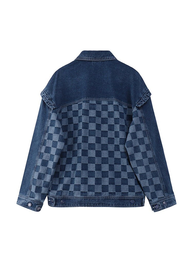 Vintage Y2K Women's Plaid Patchwork Jean Jacket