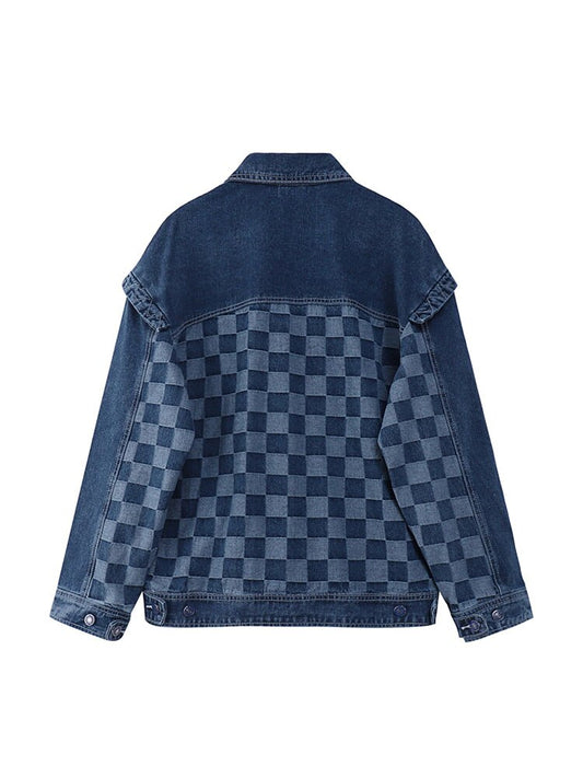 Vintage Y2K Women's Plaid Patchwork Jean Jacket