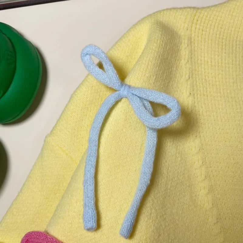Colorful Three-Dimensional Bow Sweater Cardigan for Girls
