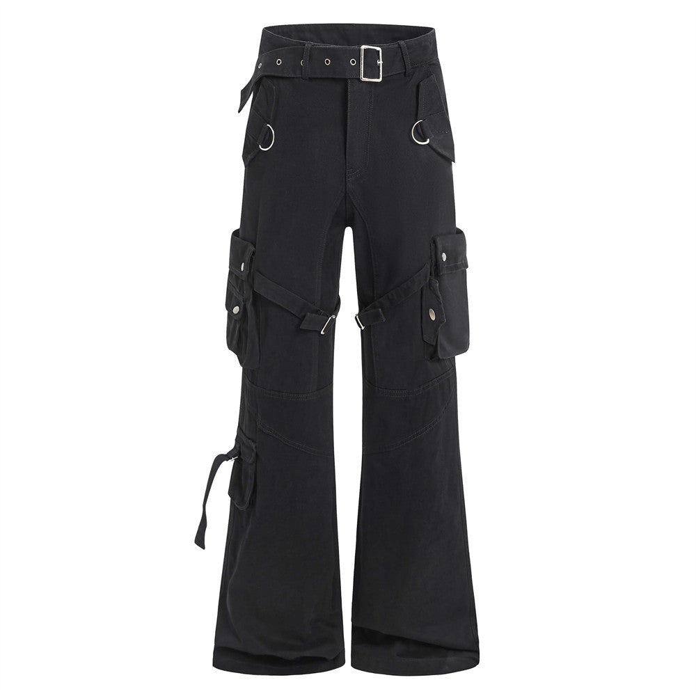 Multi-Pocket Cargo Flared Trousers