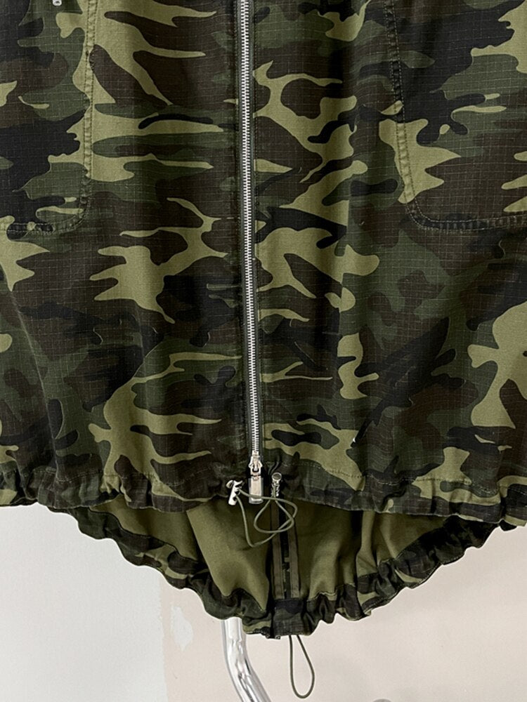 Harajuku Style Camo Midi Skirt - High Waist Colorblock