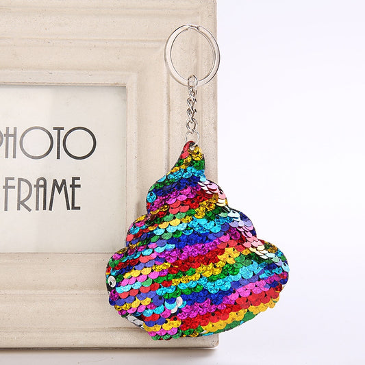 Women Sequins Poo Shape Cute Key Chain Handbag Keyring Jewelry Mermaid Sequins Keychain Bag Accessories for Gift