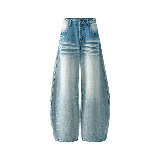 Light Blue Curved Knife Denim Wide Leg Pants