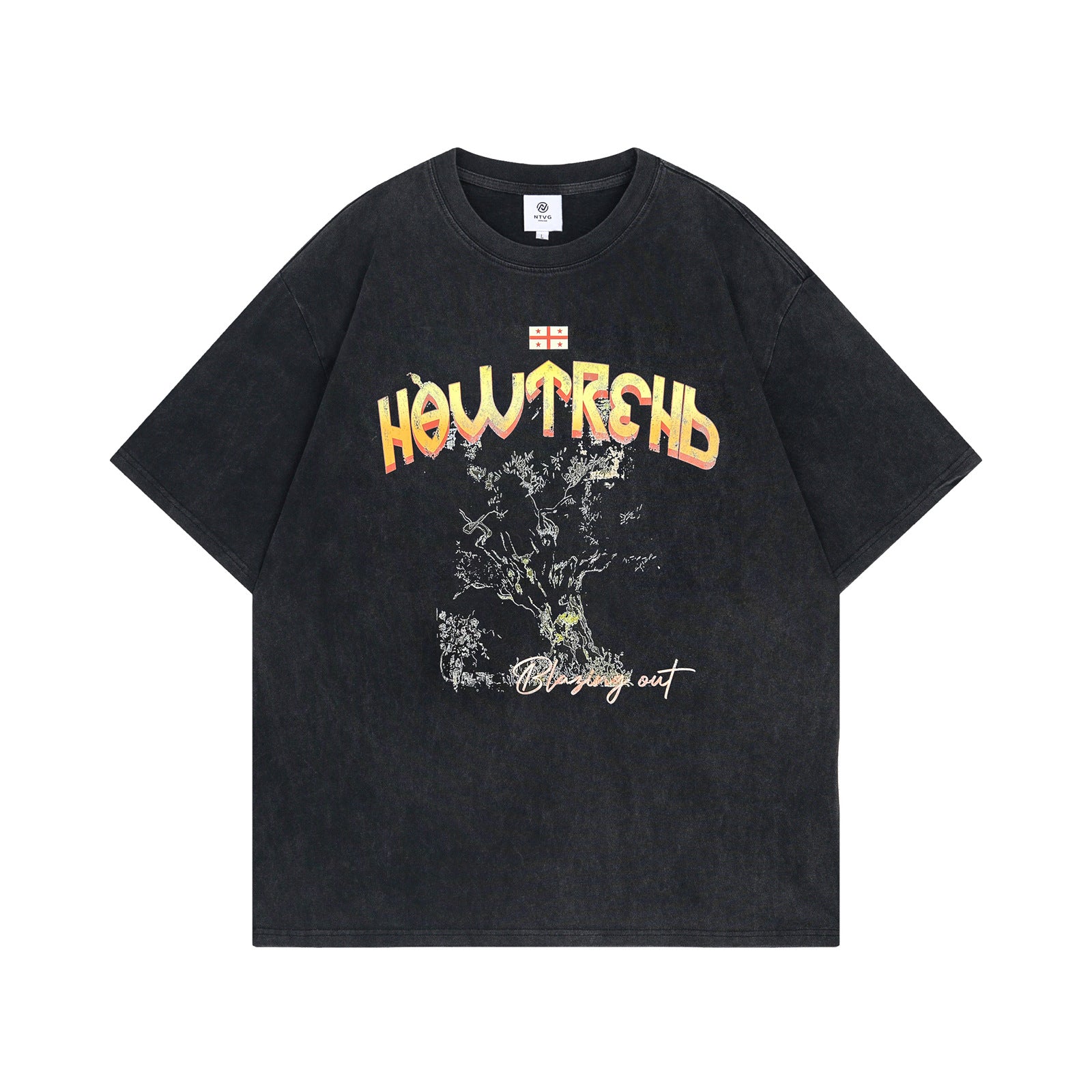 Retro Washed Vintage Tree Tee - Loose Fit Summer T-Shirt