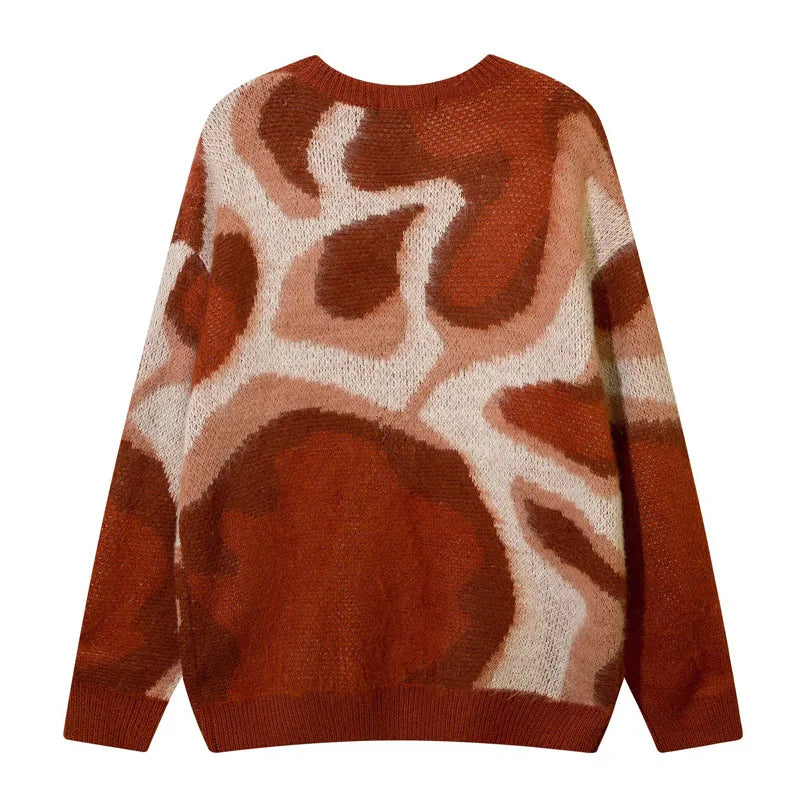 Harajuku Spliced O-Neck Knitted Sweater for Men