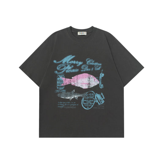Retro Vintage Small Fish Print T-Shirt