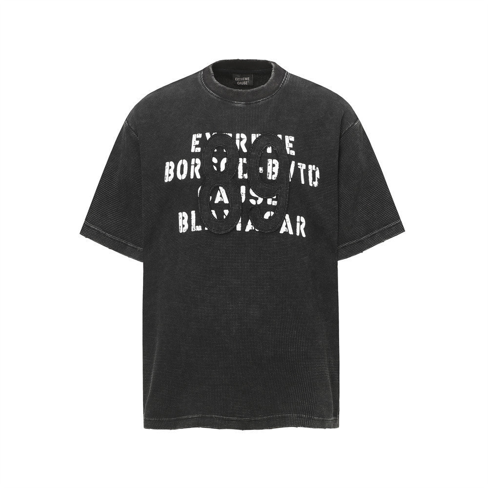 Harajuku Style Retro Letter Print Short Sleeve Tee for Men