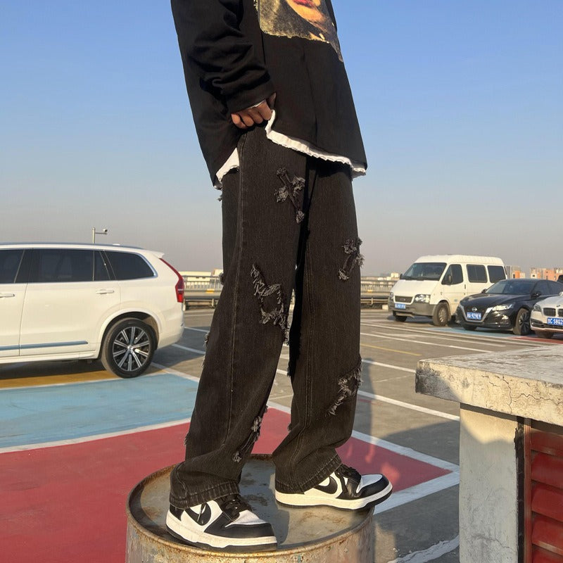 Harajuku Style Loose Fit Jeans for Men - Straight Leg Denim