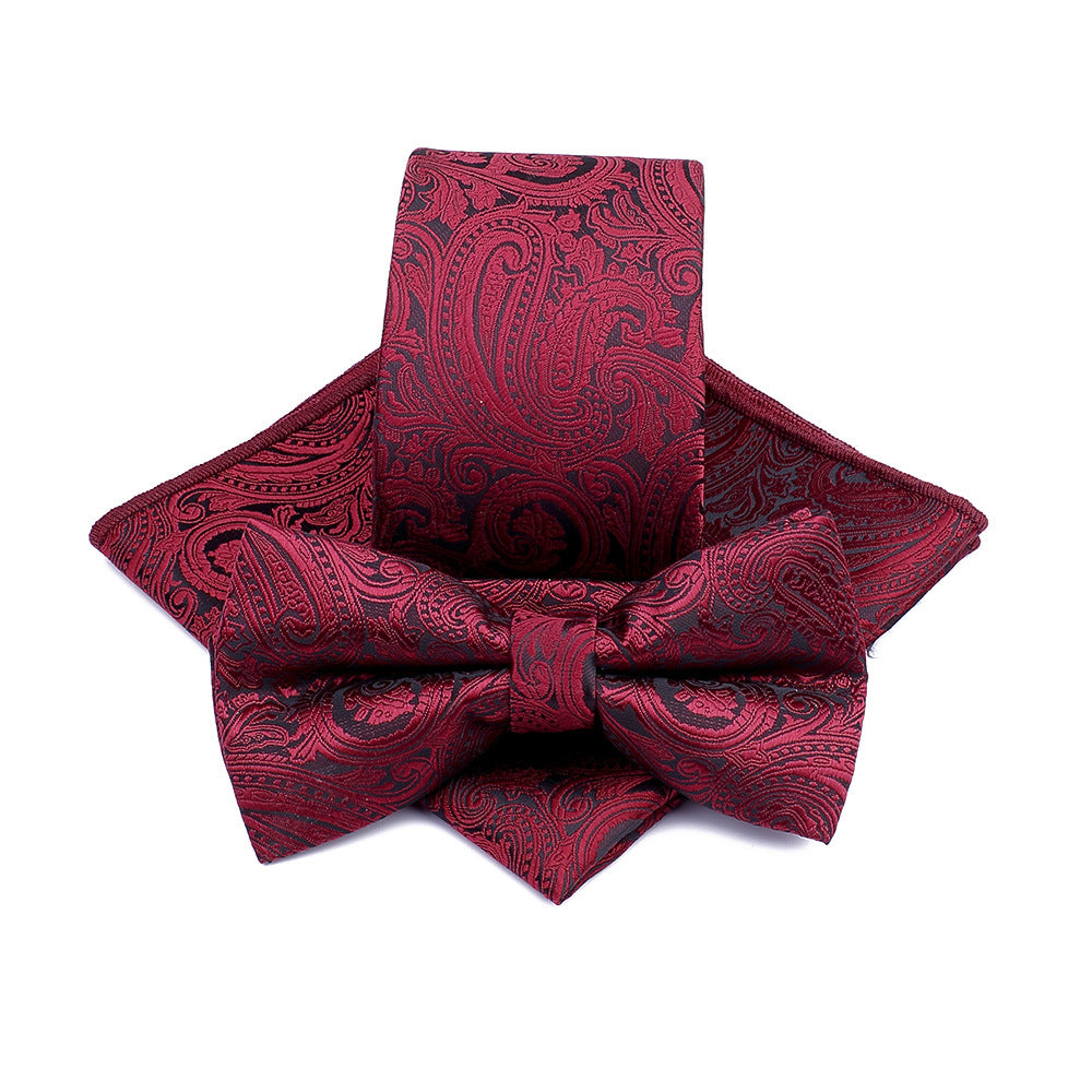 Polyester Tie Men's Jacquard Cashew Flower Floral Bow Tie Set