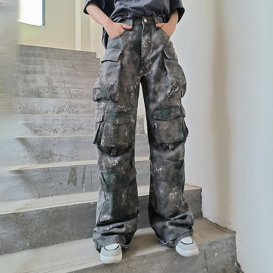 Harajuku Style High-Waisted Multi-Pocket Jeans