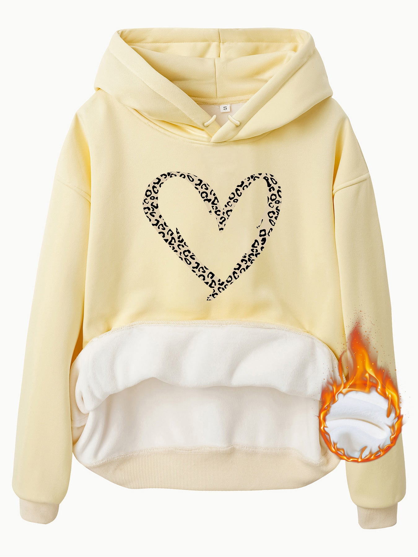 Hooded Long Sleeve Fleece Hoodie with Kangaroo Pocket and Heart-Shaped Print