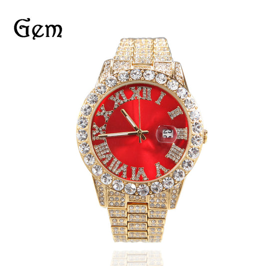 Roman Numerals Diamond-Encrusted Men's Watch