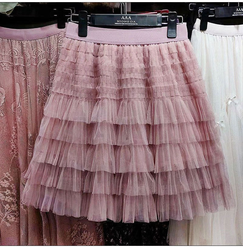 Layered Mesh Skirt for Women - A-Line Fluffy Mini Skirt