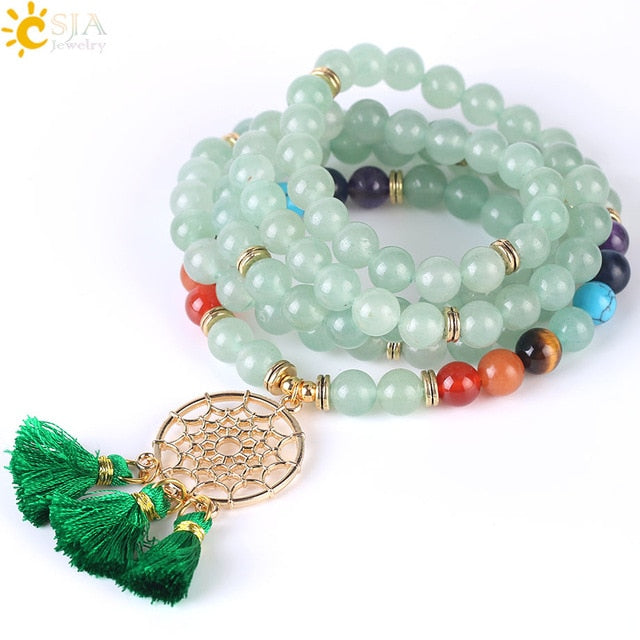 CSJA 108 Mala Beads Dreamcatcher Bracelet with Tassel Charm