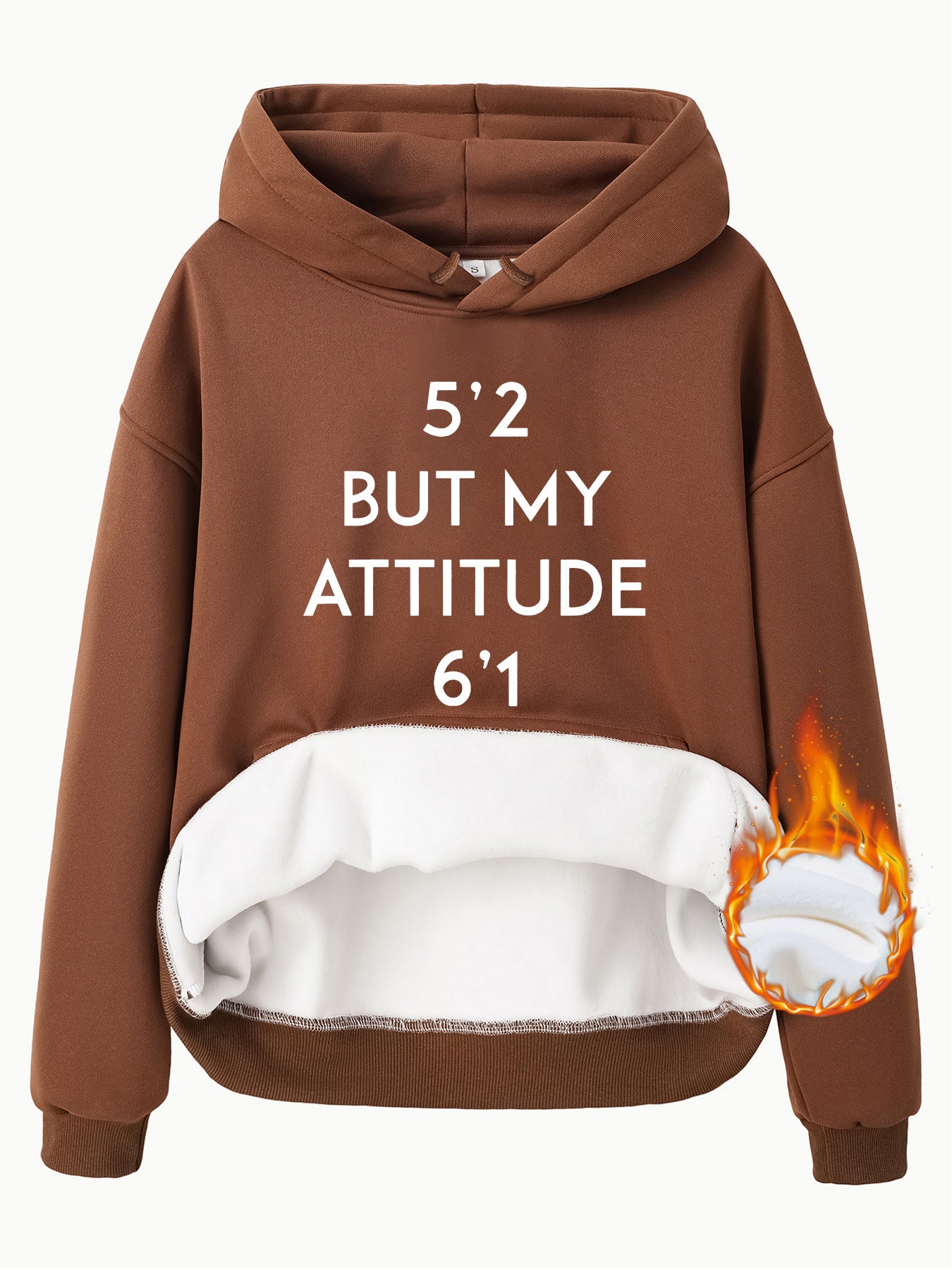 Pocket Hooded Long Sleeve Fleece Sweatshirt with Attitude Print