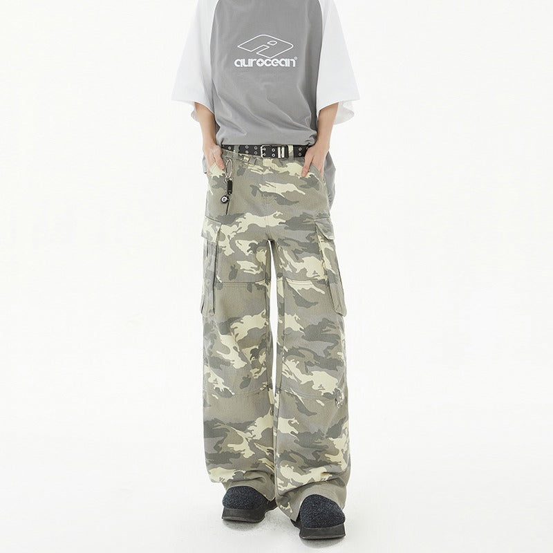 Harajuku Style Camouflage Wide Leg Jeans for Men
