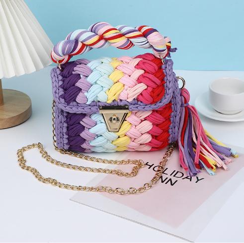 Harajuku Chic Hand-Woven Crossbody Bag with Chain