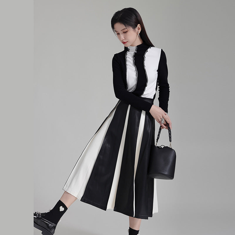 Harajuku Style PU Leather A-Line Patchwork Skirt