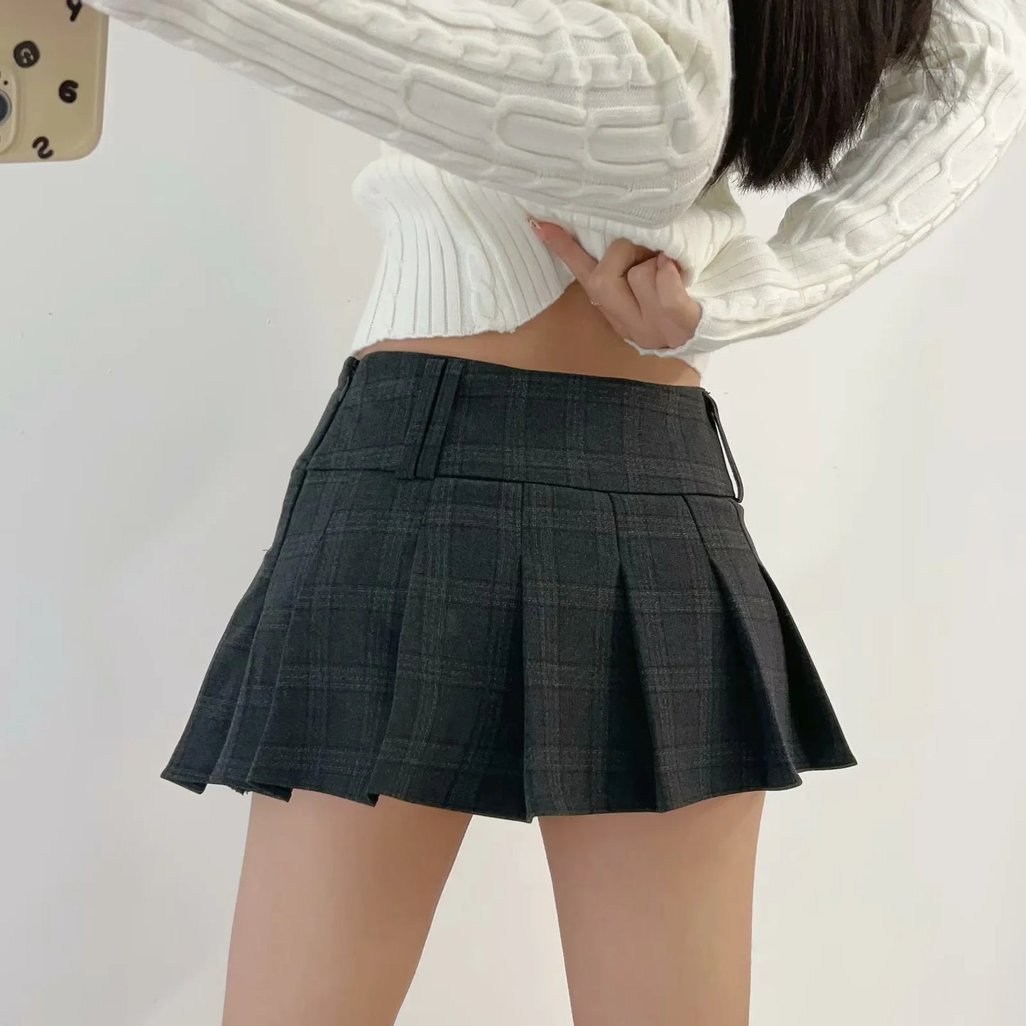Harajuku Style Checkered Pleated Mini Skirt in Black and Gray