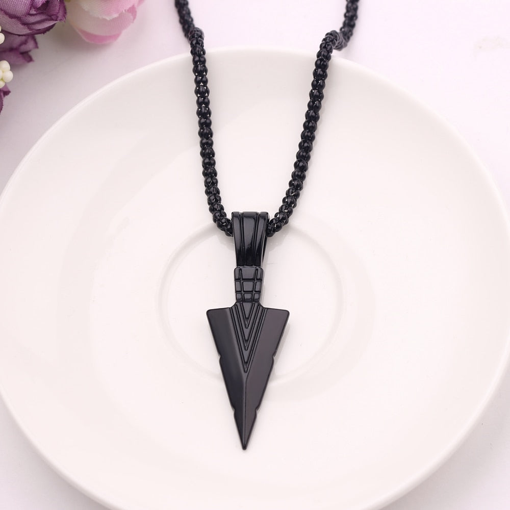 Matte Black Long Necklace with Arrow Pendant - Harajuku Style