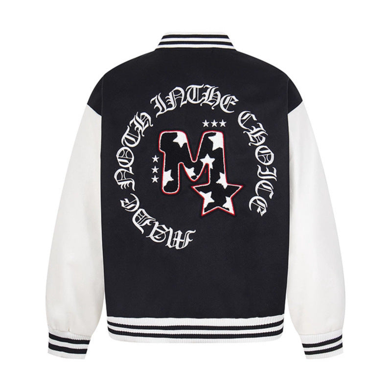 Letter Embroidered Baseball Jacket Color Block Couple Outwear
