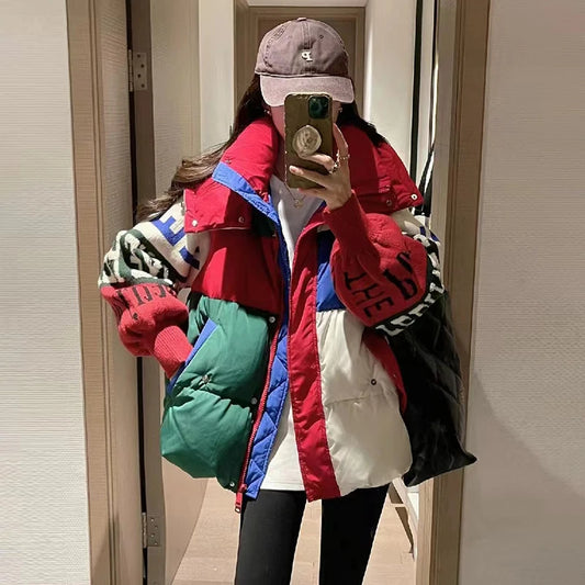 Harajuku Style Letter Stitched Down Jacket for Women