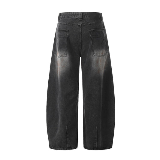 Harajuku Style Washed Denim Tapered Pants for Men