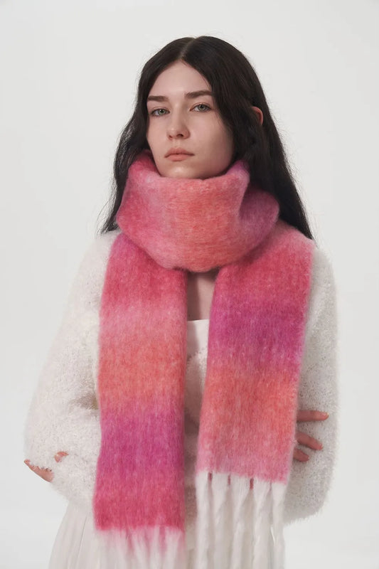 Fringe Gradient Thermal Scarf - Harajuku Style
