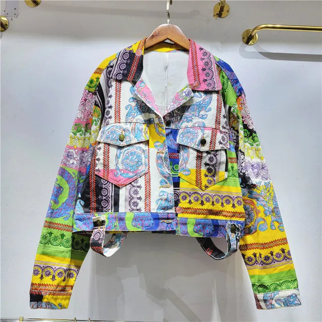 Retro Floral Harajuku Denim Jacket for Women