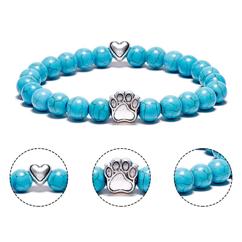 Natural Stone Beads Paw Print Bracelets for Pets