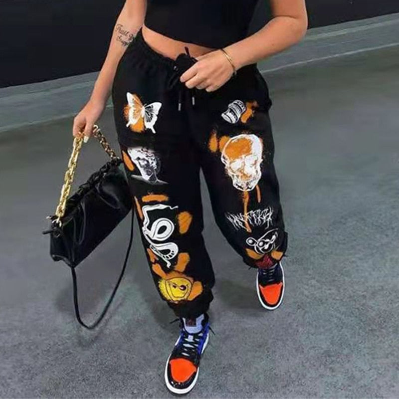 Harajuku Cartoon Printed Sweat Pants for Women