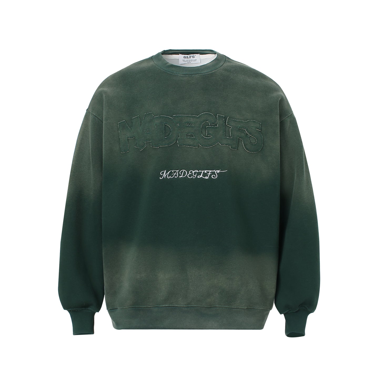 Washed Gradient Color Patchwork Embroidered Sports Sweatshirt