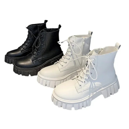 Playful Chunky Platform White Ankle Boots for Women