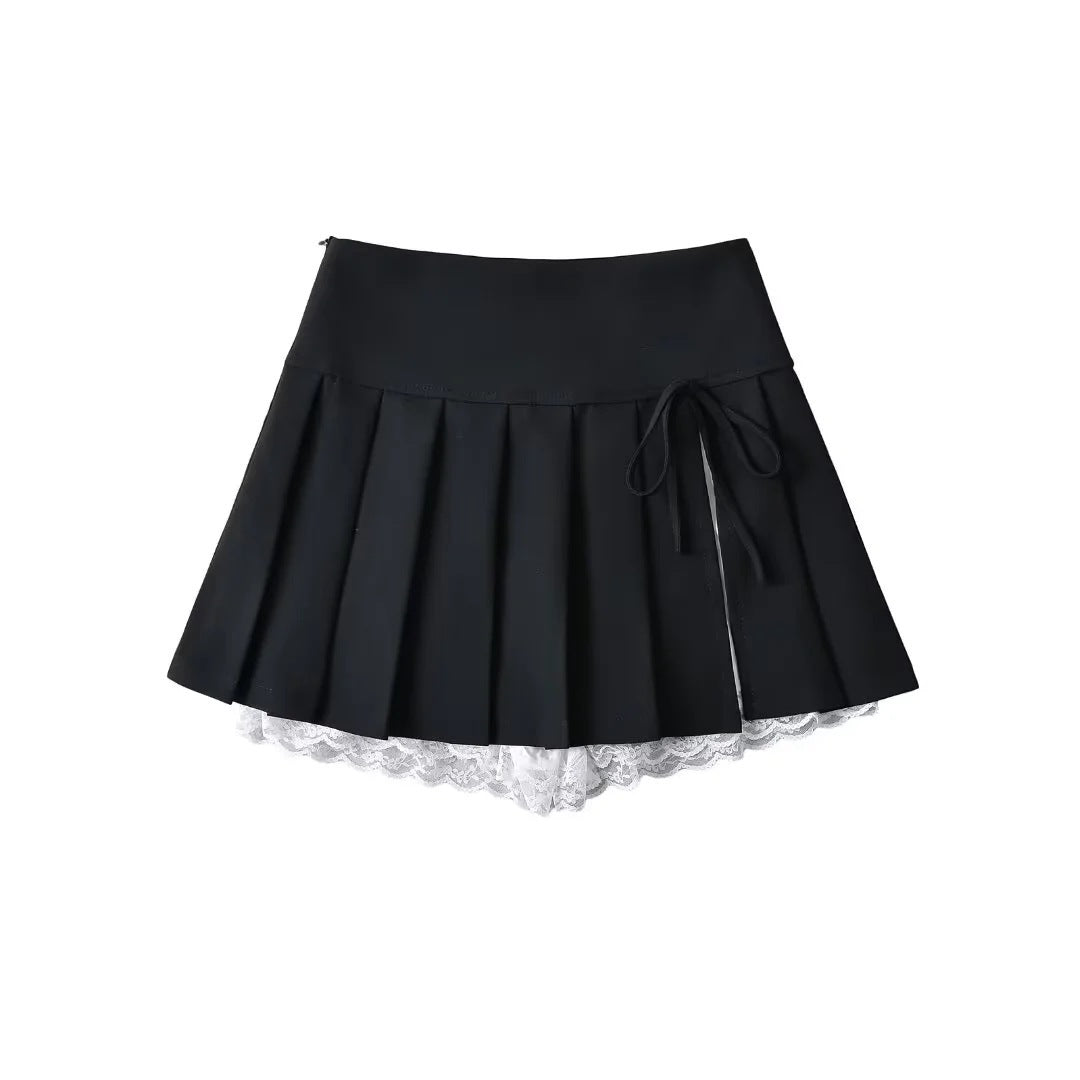 Bow Lace Pleated Skirt