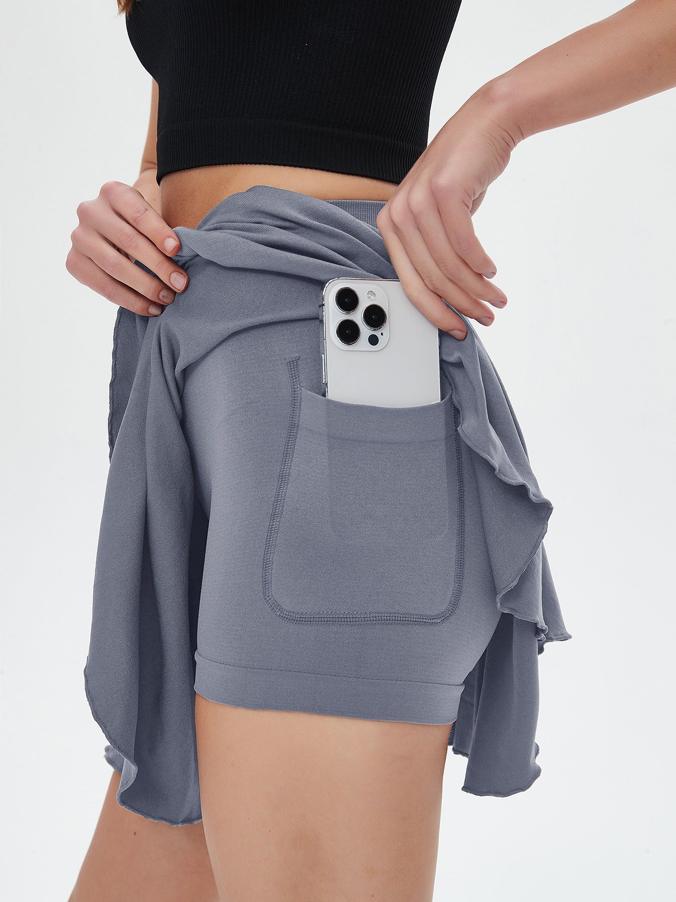 Quick-Drying Elastic Waist Fitness Skirt with Pockets for Sports and Yoga