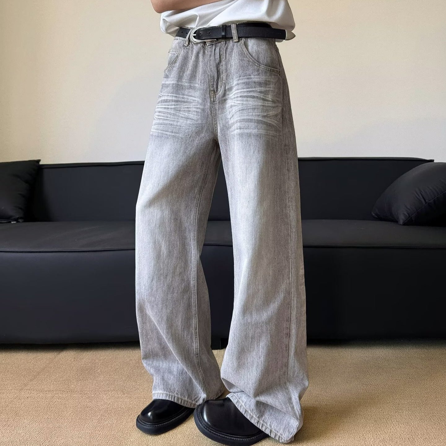 Loose Slimming Straight Leg Pants - Ash Gray