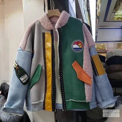 Harajuku Style Women's Suede Jacket - Thick Warm Faux Leather Coat