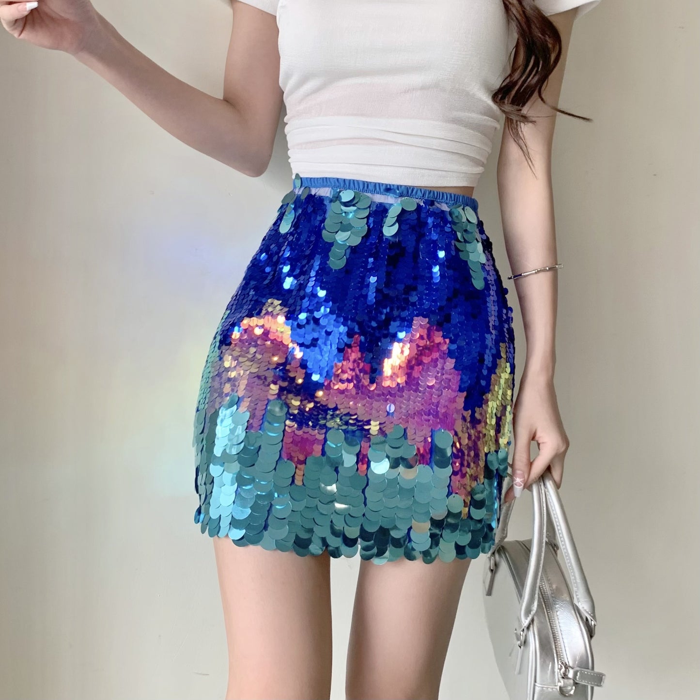 Harajuku Style Sequined Half Skirt for Women