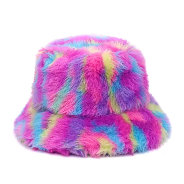 Harajuku Style Zebra Print Faux Fur Panama Bucket Hat