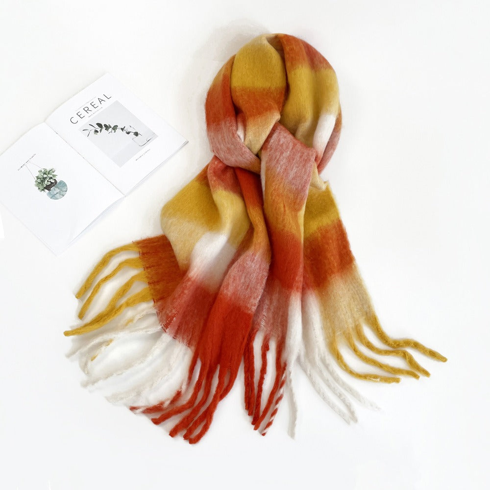 Colorful Plaid Mohair Scarf - Women's Winter Warmth