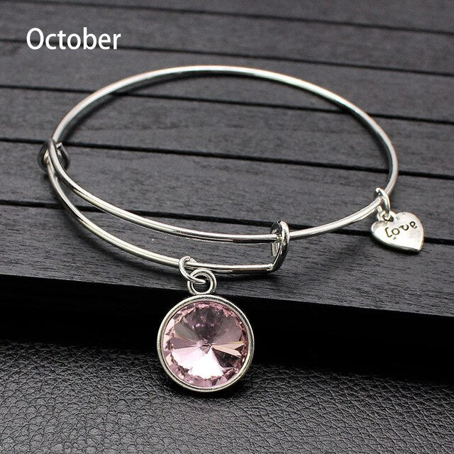 Adjustable Birthstone Bangle Bracelet for Women